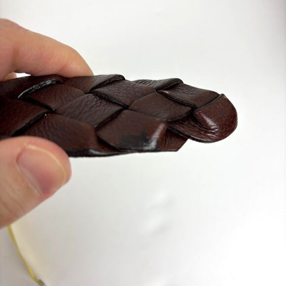 Talbots Vintage Brown Leather Woven Belt Large Brass Buckle main image 6